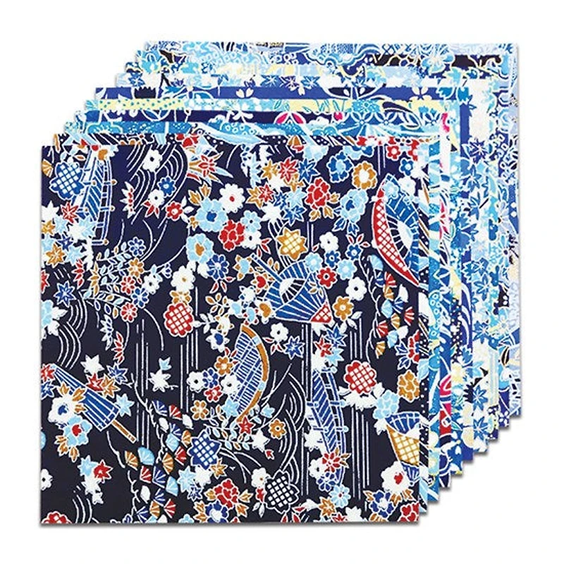Papier origami yuzen - motifs assortis, bleu