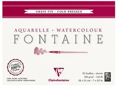BLOC 25 FEUILLES PAPIER AQUARELLE FONTAINE