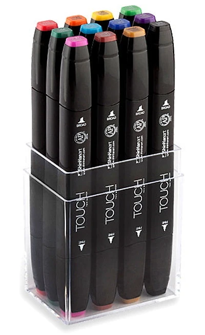 Ens. 12 marqueurs double pointe touch couleurs de base