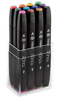 Ens. 12 marqueurs double pointe touch couleurs de base