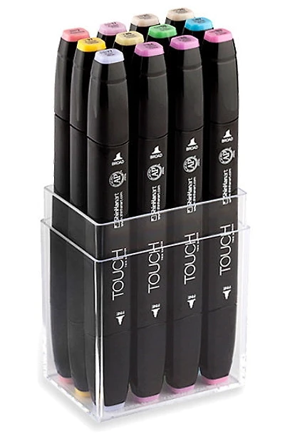 Ens. 12 marqueurs double pointe touch couleurs pastel