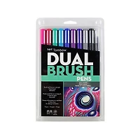 Ens. 10 feutres-pinceaux double pointe galaxie