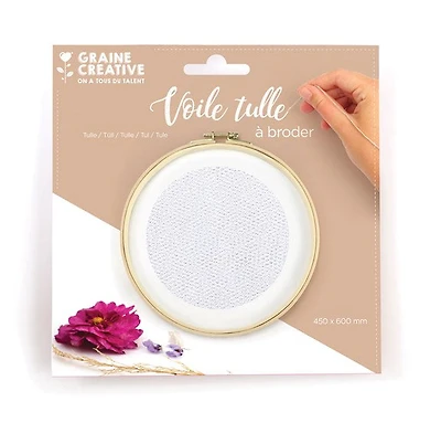 Voile tulle à broder - blanc