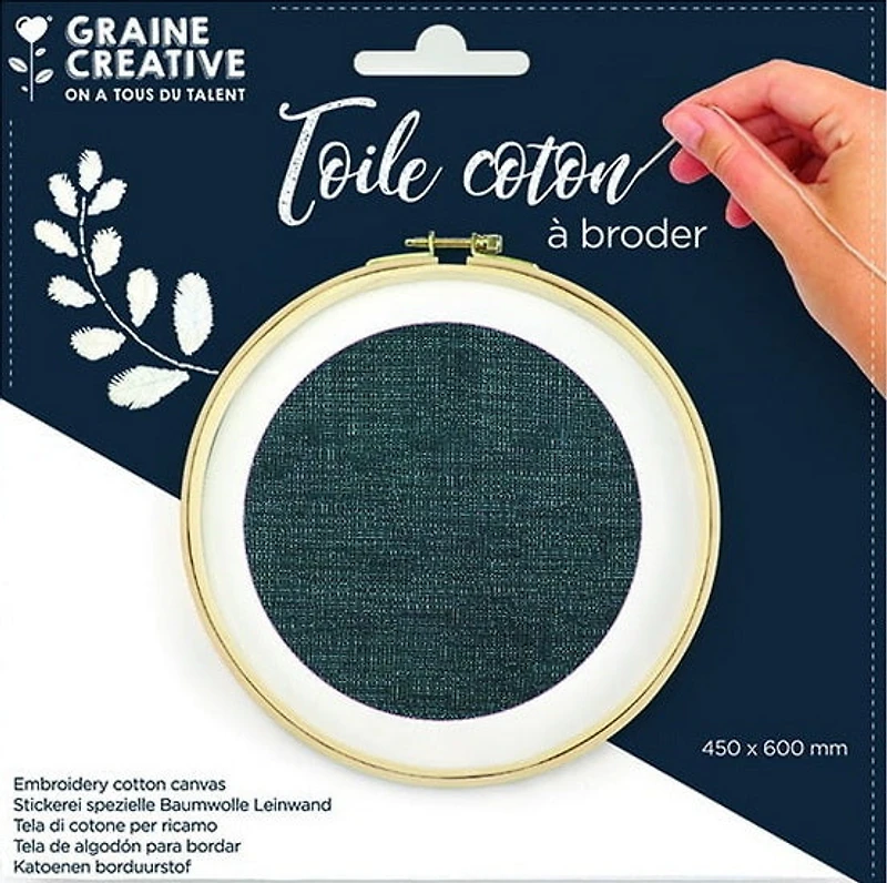 Toile de coton à broder - 45 x 60 cm - bleu mineral