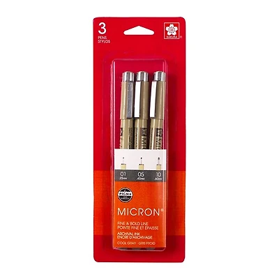 Ens. 3 stylos pigma micron - gris froid