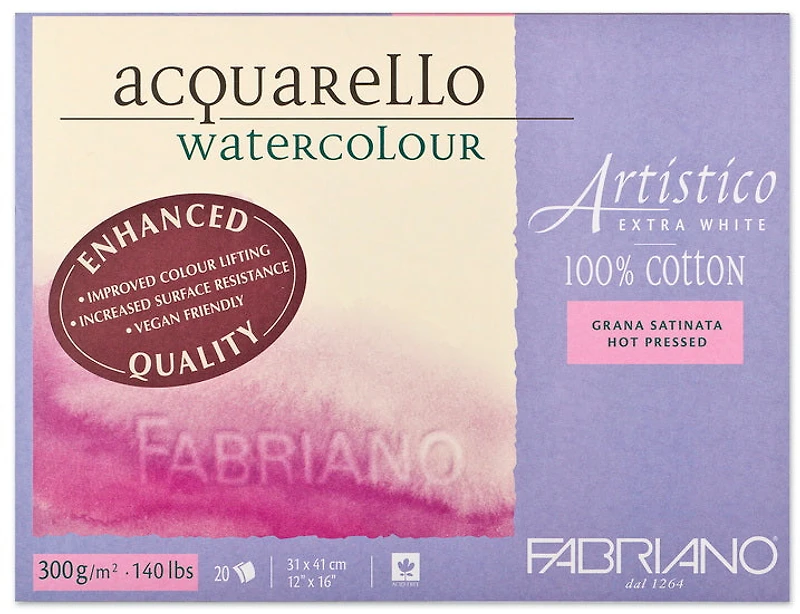 Papier aquarelle artistico - extra blanc - grain_satine inch - 12 x 18 pouces grampersquaremeter