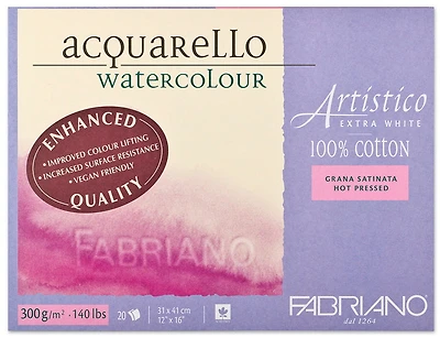 Papier aquarelle artistico - extra blanc - grain_satine inch - 12 x 18 pouces grampersquaremeter
