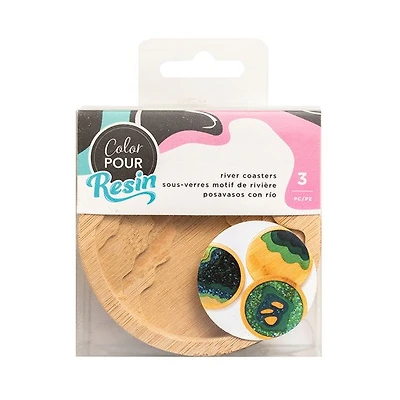 Ens. 3 sous-verres en bois pour résine - motif rivière
