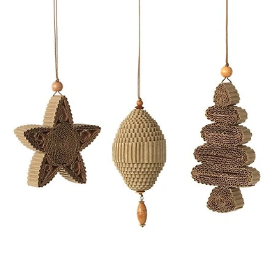 Ornements en carton ondulé - étoile, boule, pin
