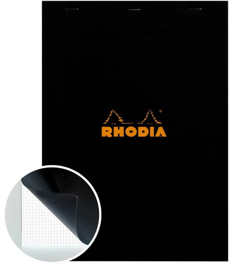 Bloc-notes rhodia - quadrillé - noir - 8,3 x 11,7 pouces