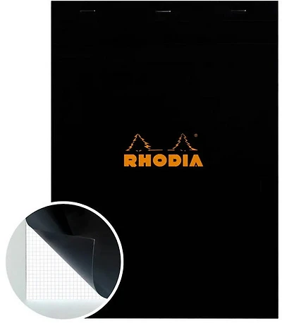 Bloc-notes rhodia - quadrillé - noir - 8,3 x 11,7 pouces