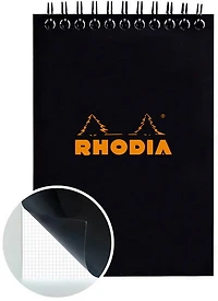 Bloc-notes à spirale rhodia - quadrillé - noir - 105 x 148 millimètres