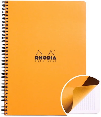 Cahier de notes à spirale rhodia - quadrillé - orange - 225 x 297 millimètres