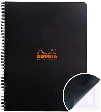 Cahier de notes à spirale rhodia - quadrillé - noir