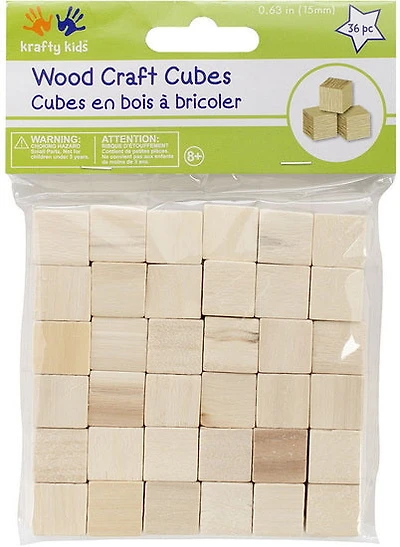 36 Cubes bois - 15mm- naturel