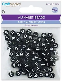 90 Perles alphabet - rond - noir et blanc -7mm