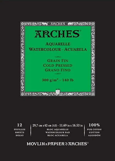 Bloc aquarelle - 100% coton - 140lb - cp - 12x16po (12f)