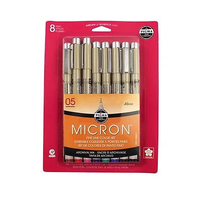 Ens. 8 feutres pigma micron couleurs assorties