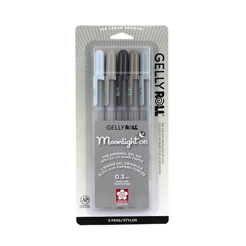 Set of 5 gel pens gelly roll moonlight gray