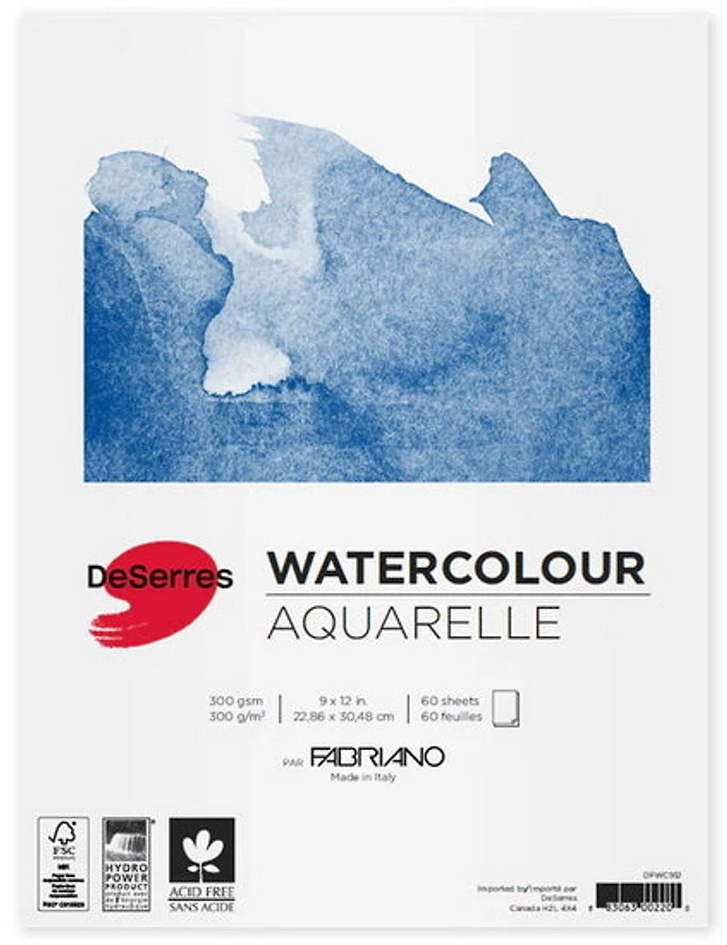 Bloc aquarelle - portrait - 300gsm - 9x12po (60f)