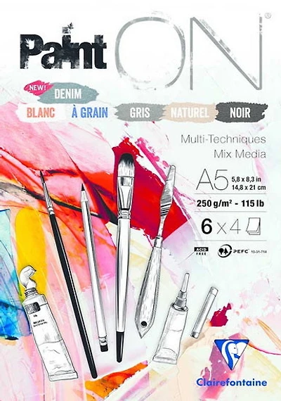 Paint'ON Mixed Media Glued Pad - 6 Colours - 5.8 X 8.3 INCHES