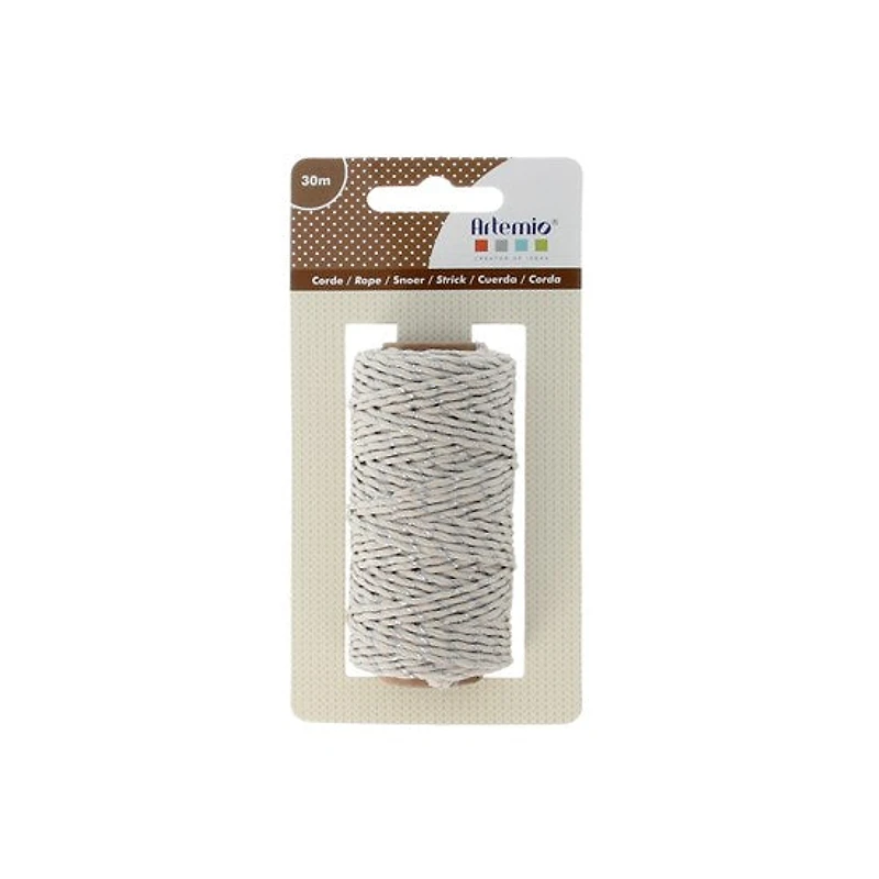 Cotton rope with silver thread 1.5 mm x 30 m