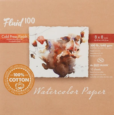 Bloc papier aquarelle 100% coton - cp - 300lb - 8x8po (10f)