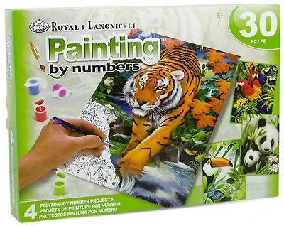 Ens. 4 peintures à numéros jungle