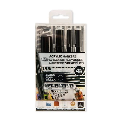 Set of 4 Black Acrylic Markers Assorted Tips
