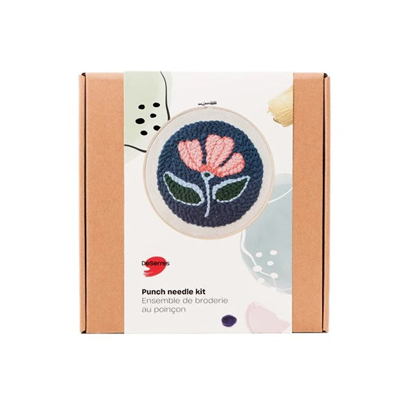 Ens. broderie au poinçon Fleur rose