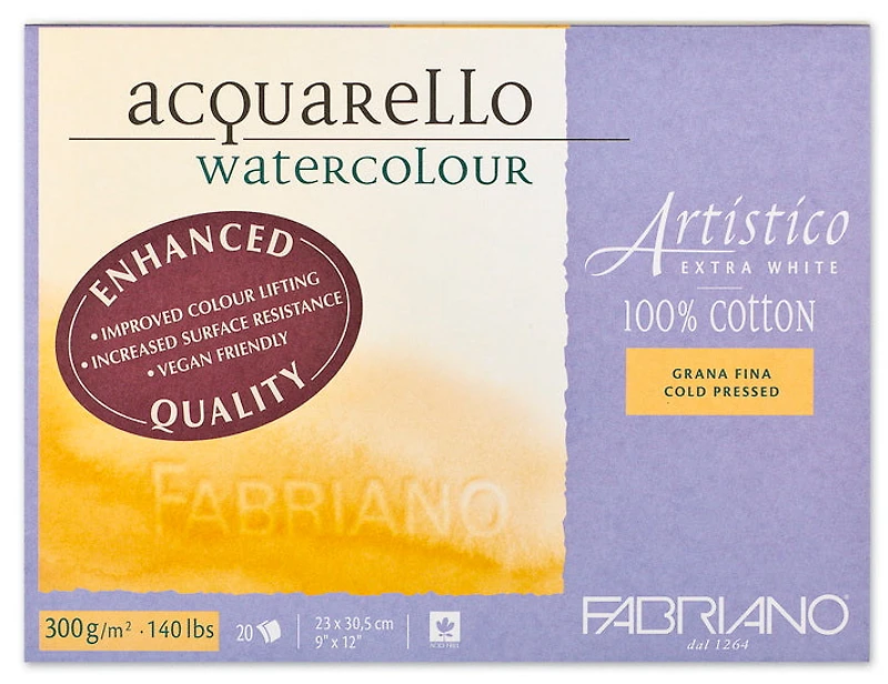Papier aquarelle artistico - extra blanc - grain_fin inch - 9 x 12 pouces grampersquaremeter
