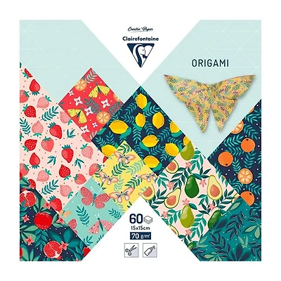 Paquet feuilles origami - jardin fruité, 15 x 15 cm