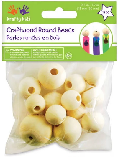 13 Perles bois - rondes - naturel