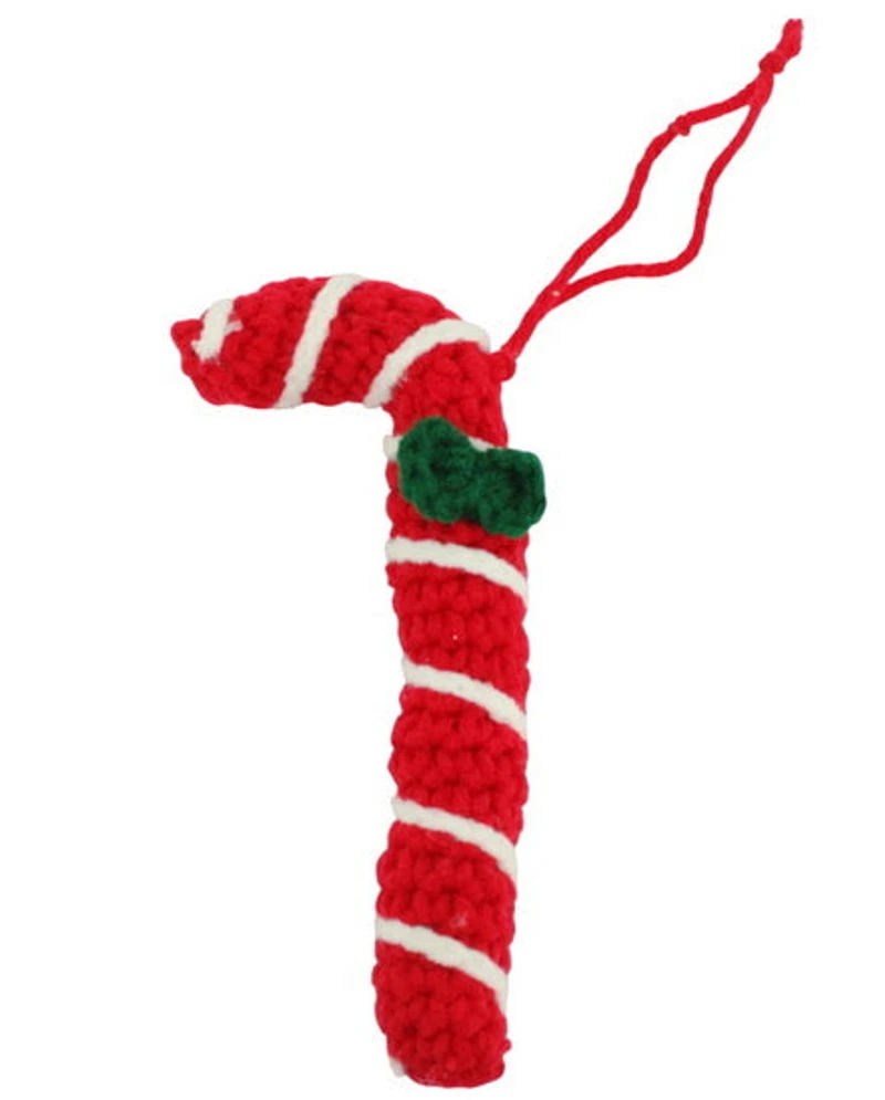 Ornement canne de bonbon tricot