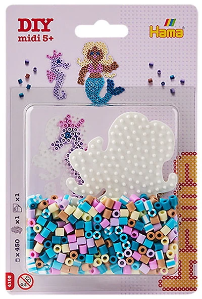 Hama Small kit. Approx. 450 beads, 1 mermaid pegboard.