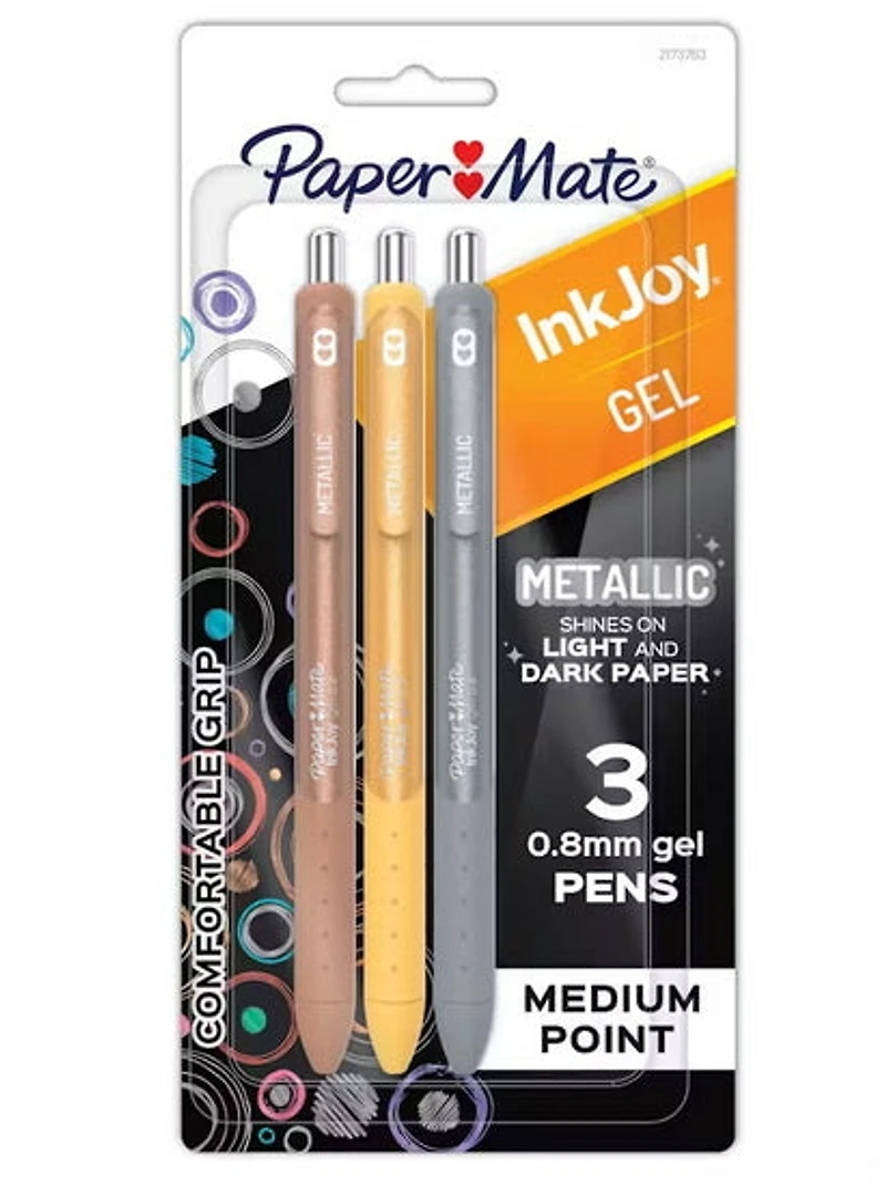 Ens. 3 stylos gel Inkjoy métalliques 0.7mm