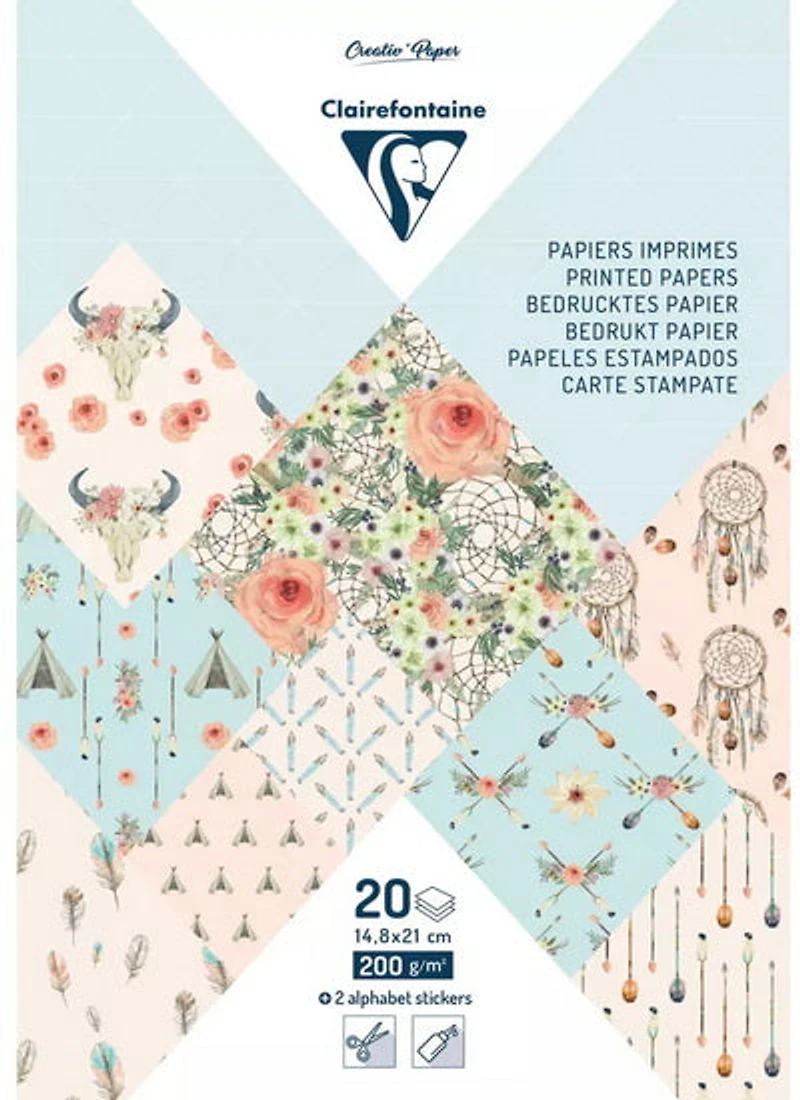 Printed Paper Pad 5.8x8 in.(14.8x21 cm) 200g Boheme 20 sheets