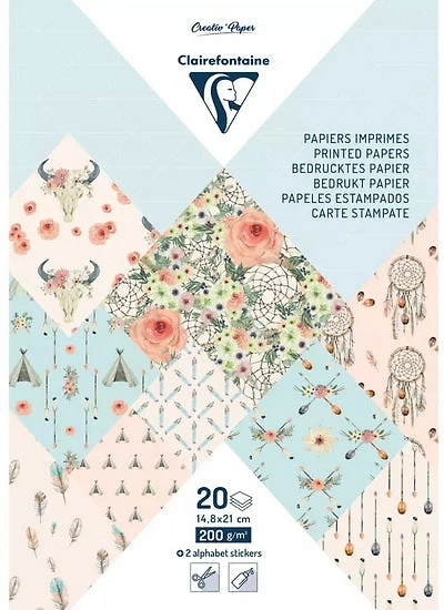 Printed Paper Pad 5.8x8 in.(14.8x21 cm) 200g Boheme 20 sheets