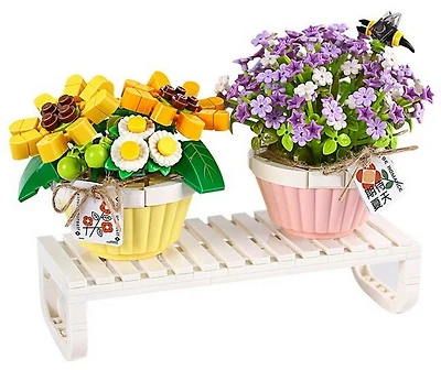 Tournesol et myosotis en pot