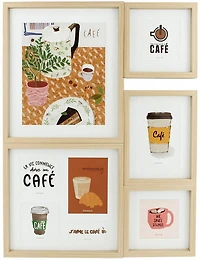 Ens. 5 cadres photo bois naturel