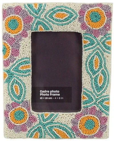 Multi color glass beads hand embroidered with ivory base photo f