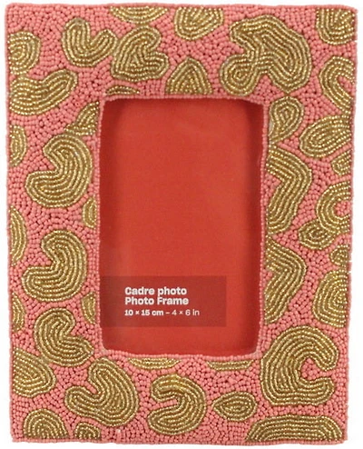 Pink & gold glass beads hand embroidered animal print design pho