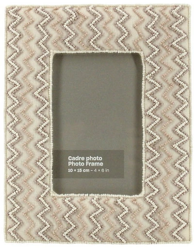 Ivory & beige color glass beads hand embroidered photo frame wit