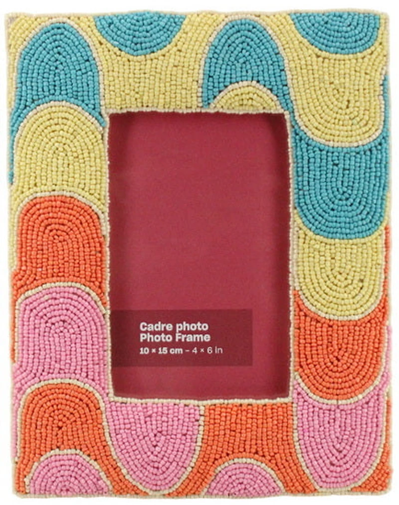 Multi color glass beaded hand embroidererd photo frame