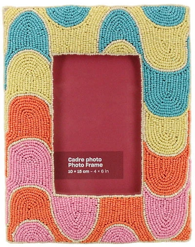 Multi color glass beaded hand embroidererd photo frame