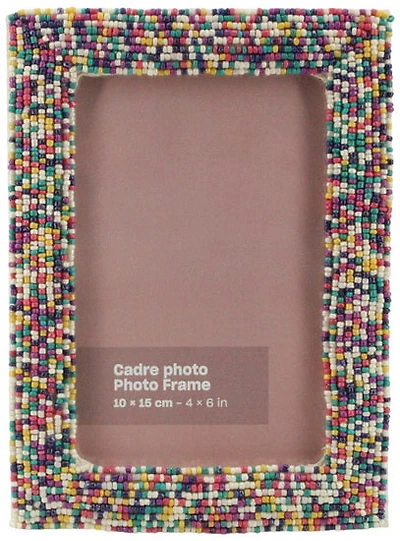 Multi color random glass beaded hand embroidered photo frame