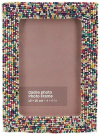 Multi color random glass beaded hand embroidered photo frame