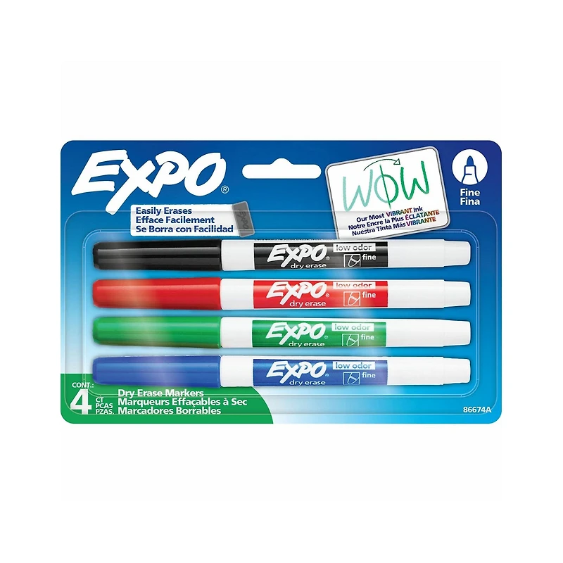 Ens. 4 feutres effaçables à sec à faible odeur
