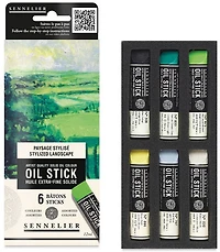 Cardboard box - 6 mini oil sticks - Stylized landscape