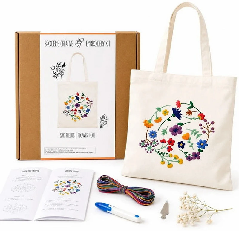 Ens. broderie tote bag fleuri